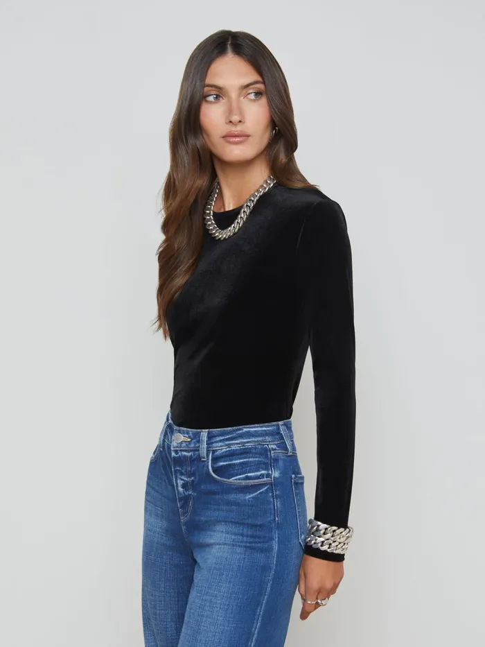 L039Agence Tees Women Tess Long Sleeve Tee Black Velvet L039Agence Tees Women Tess Long Sleeve Tee Black Velvet