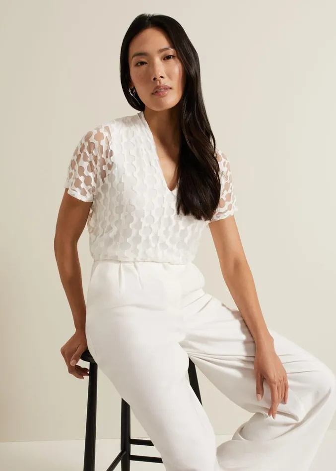 Lara Burnout Top Ivory Women Phase Eight Tops and TShirts