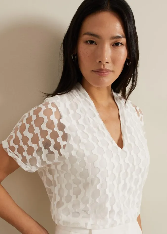 Lara Burnout Top Ivory Women Phase Eight Tops and TShirts