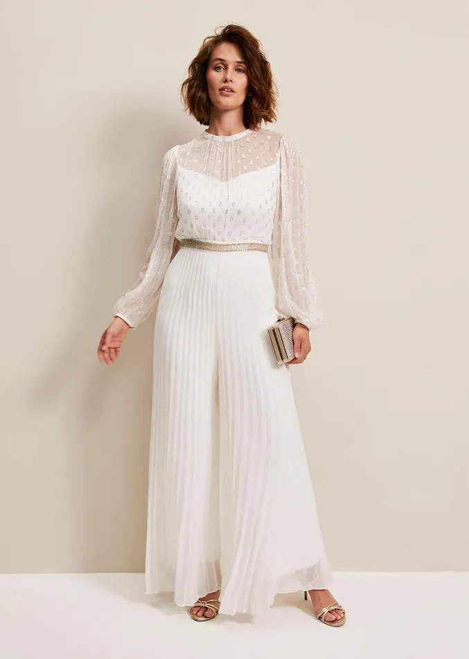 Larissa Pleated Jumpsuit Ivory Women Phase Eight Dresses