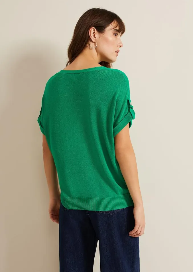 Laura Linen Metal Button Tab Top Green Women Phase Eight Knitwear