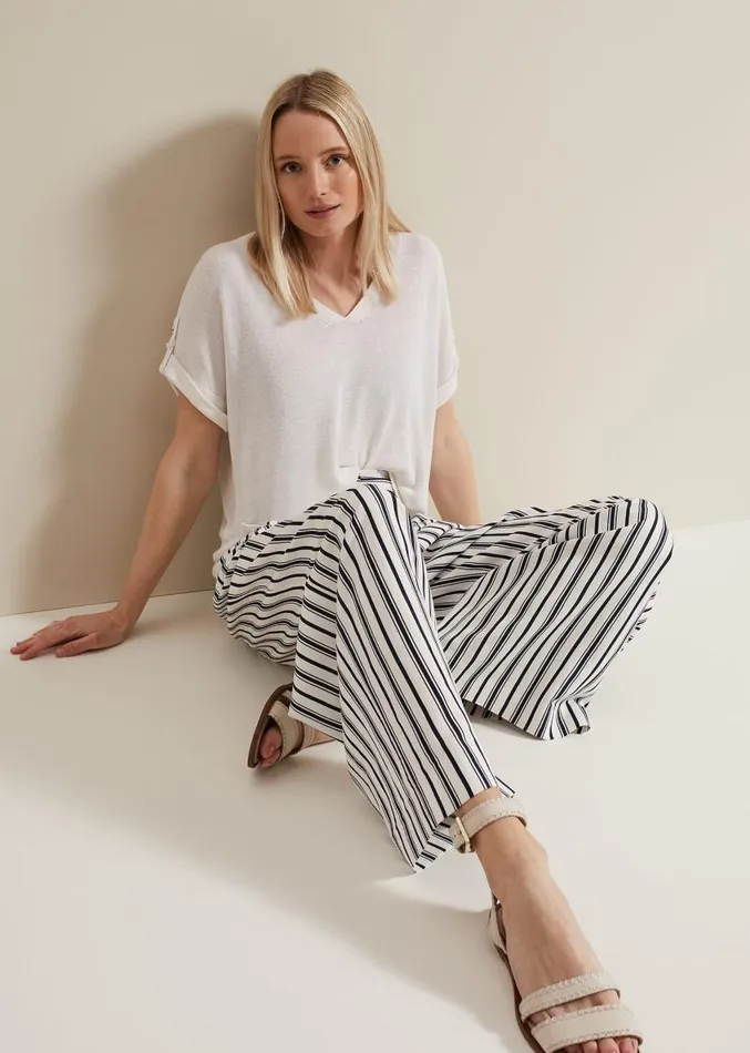 Laura Linen Metal Button Tab Top White Women Phase Eight Tops and TShirts
