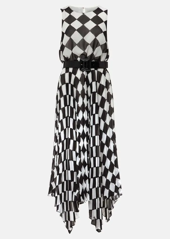 Laurel Checked Pleated Midi Dress Blackwhite Women Phase Eight Dresses