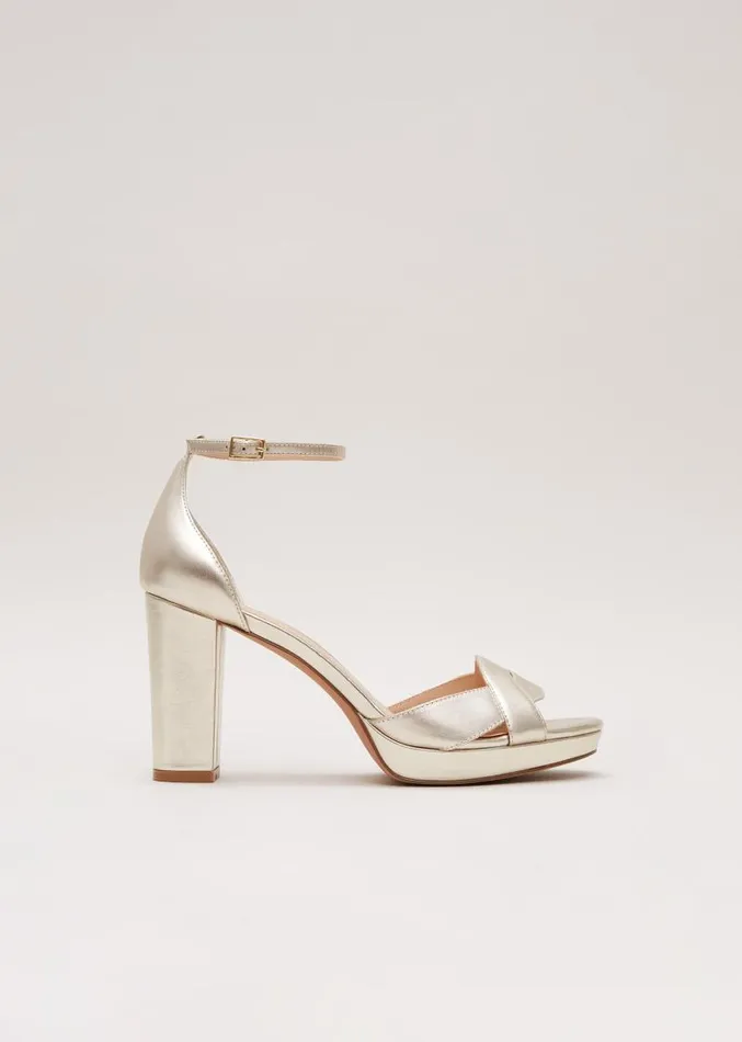 Leather Crossover Platform Sandal Gold Women Phase Eight Occasion Shoes