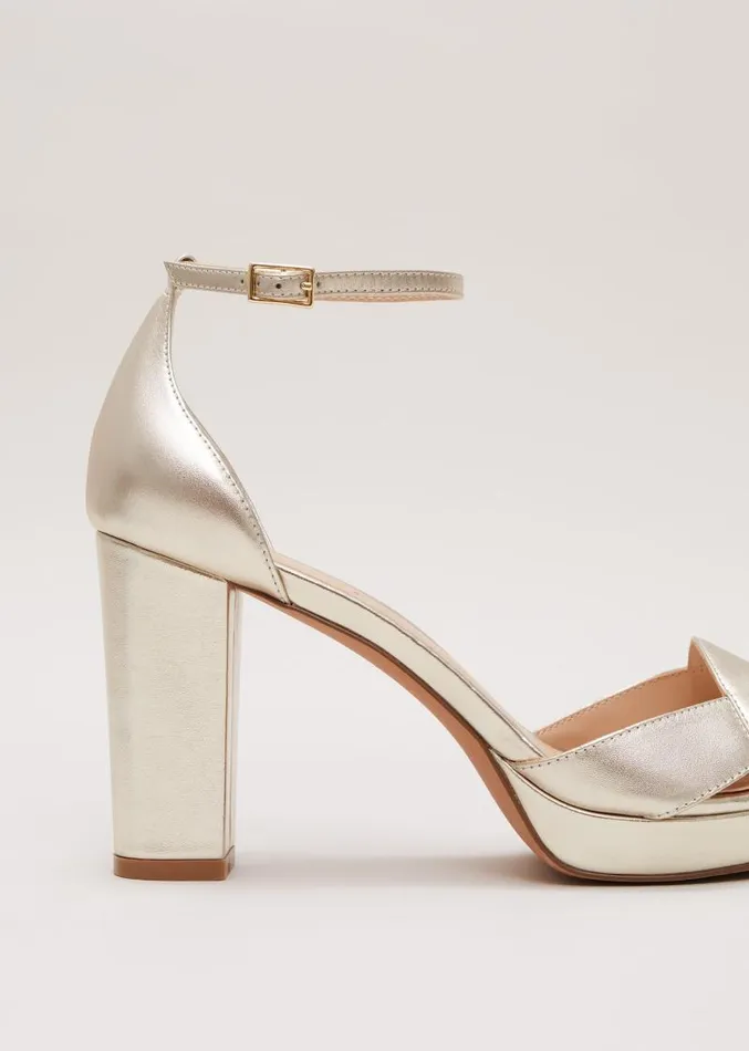 Leather Crossover Platform Sandal Gold Women Phase Eight Occasion Shoes
