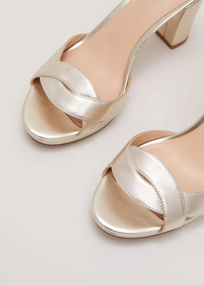 Leather Crossover Platform Sandal Gold Women Phase Eight Occasion Shoes