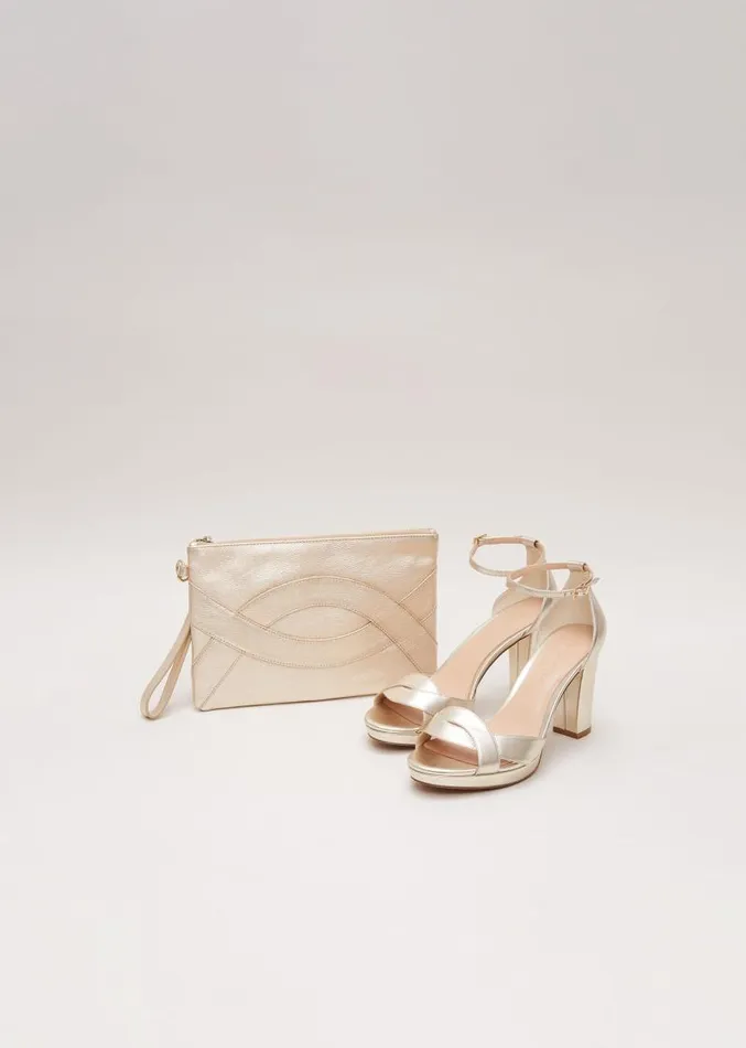 Leather Crossover Platform Sandal Gold Women Phase Eight Occasion Shoes