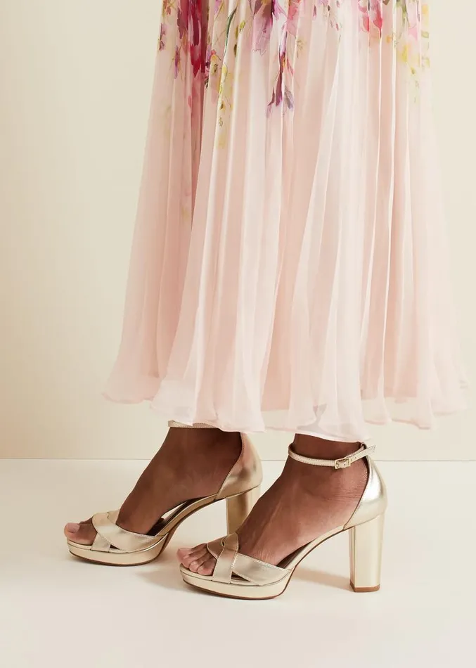 Leather Crossover Platform Sandal Gold Women Phase Eight Occasion Shoes