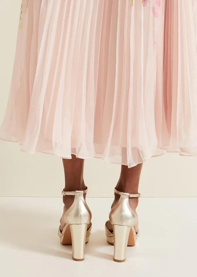 Leather Crossover Platform Sandal Gold Women Phase Eight Occasion Shoes