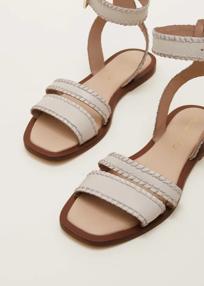 Leather Flat Sandals Cream Women Phase Eight Sandals