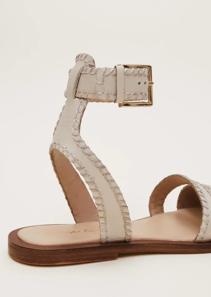 Leather Flat Sandals Cream Women Phase Eight Sandals