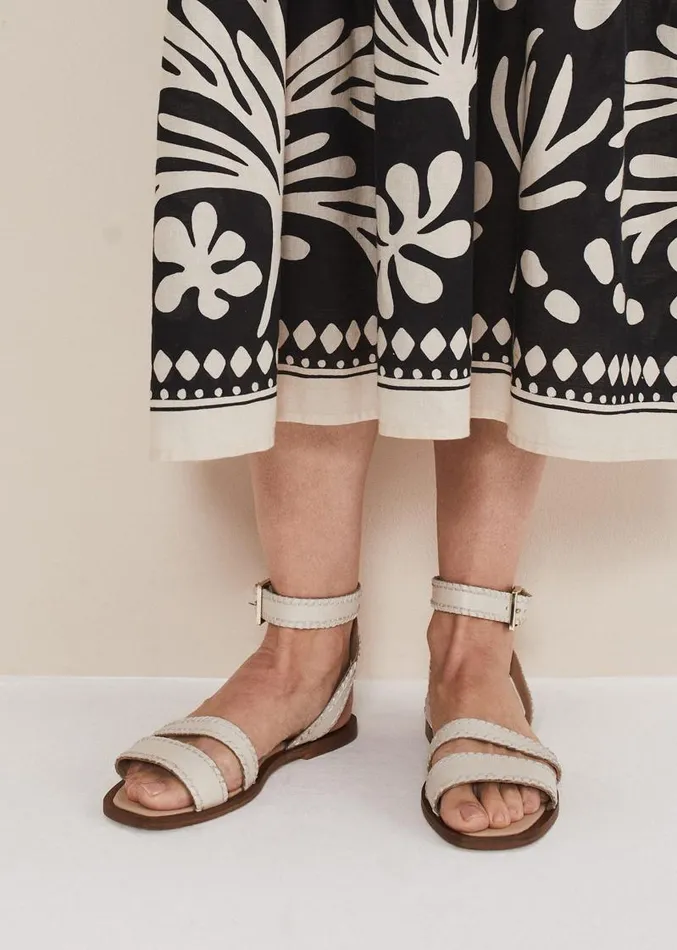 Leather Flat Sandals Cream Women Phase Eight Sandals