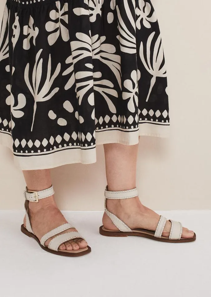 Leather Flat Sandals Cream Women Phase Eight Sandals