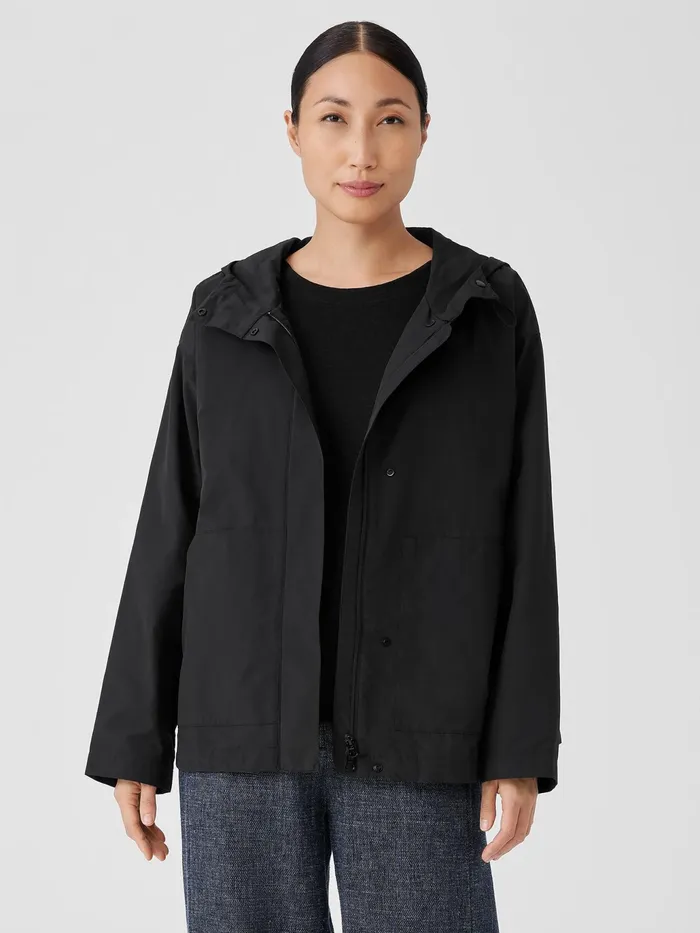 Light Cotton Nylon Hooded Jacket Black Women Eileen Fisher Jackets Coats and Vests