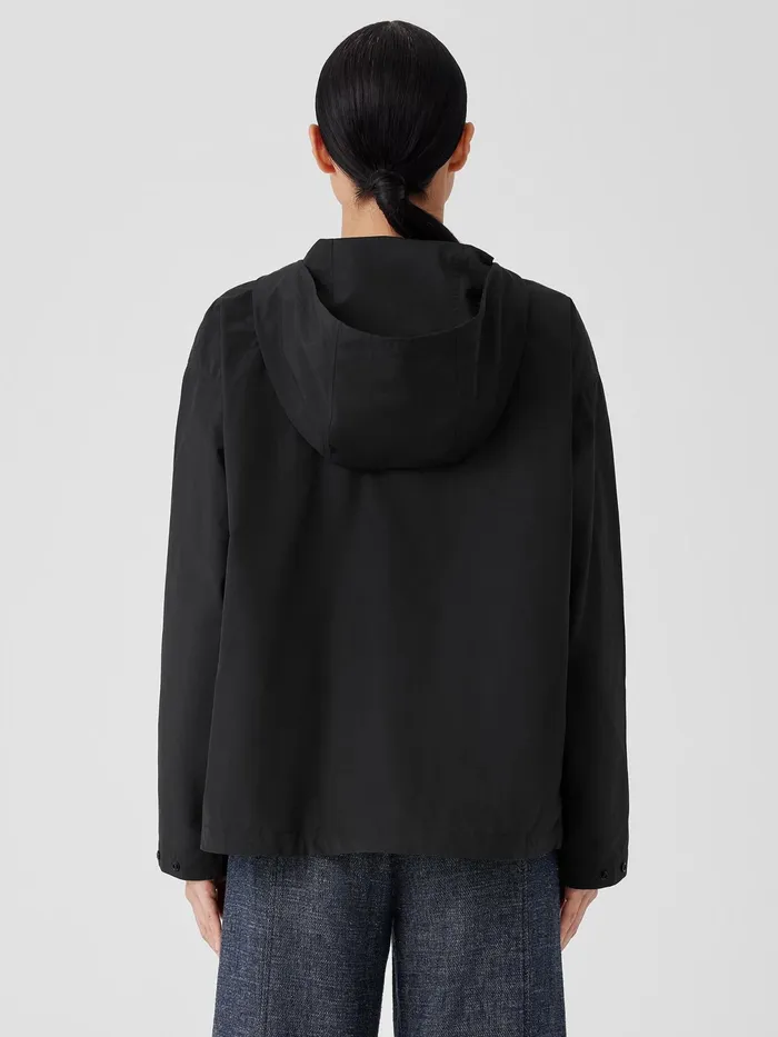Light Cotton Nylon Hooded Jacket Black Women Eileen Fisher Jackets Coats and Vests