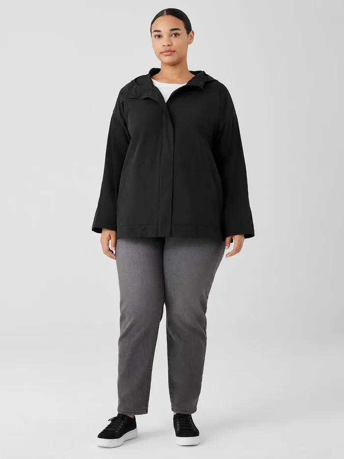 Light Cotton Nylon Hooded Jacket Black Women Eileen Fisher Jackets Coats and Vests