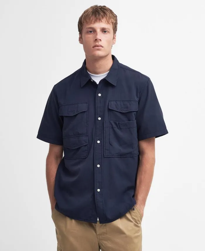 Lisle Safari Oversized ShortSleeved Shirt Classic Navy Men Barbour Shirts