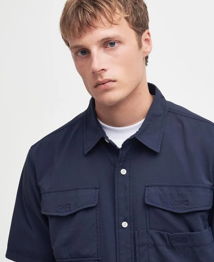 Lisle Safari Oversized ShortSleeved Shirt Classic Navy Men Barbour Shirts