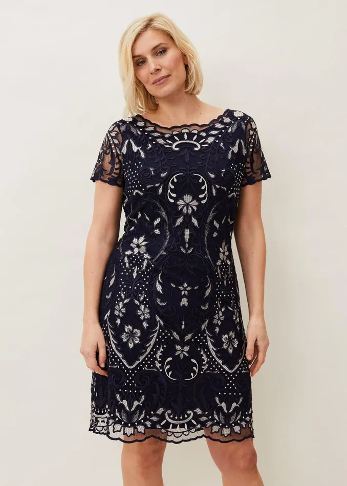 Lizzy Embroidered Dress Navyivory Women Phase Eight Dresses