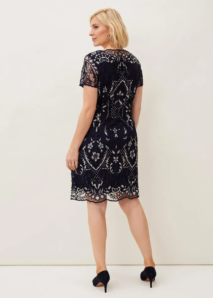 Lizzy Embroidered Dress Navyivory Women Phase Eight Dresses