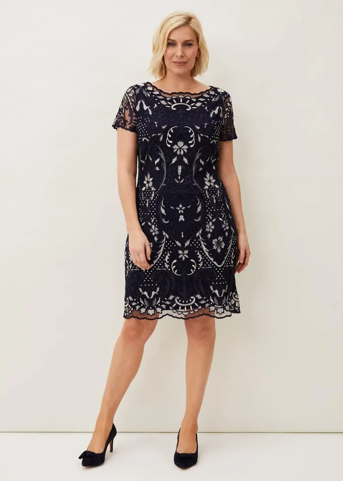 Lizzy Embroidered Dress Navyivory Women Phase Eight Dresses
