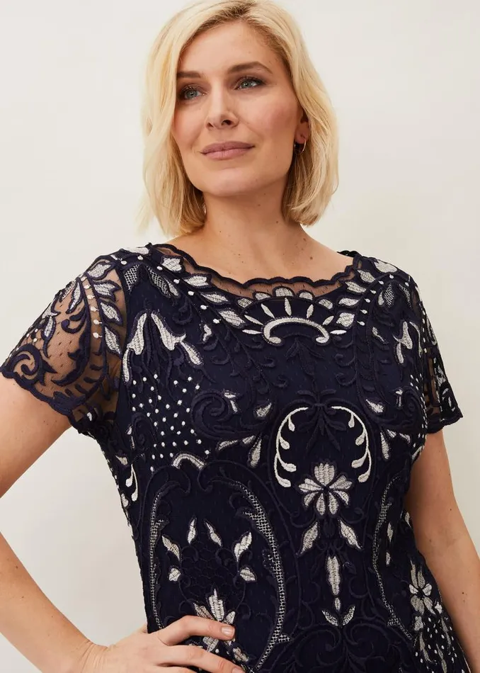 Lizzy Embroidered Dress Navyivory Women Phase Eight Dresses