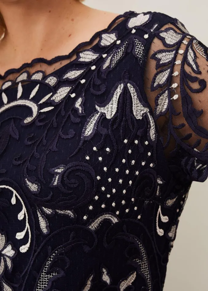 Lizzy Embroidered Dress Navyivory Women Phase Eight Dresses