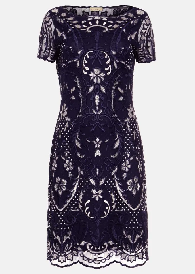 Lizzy Embroidered Dress Navyivory Women Phase Eight Dresses