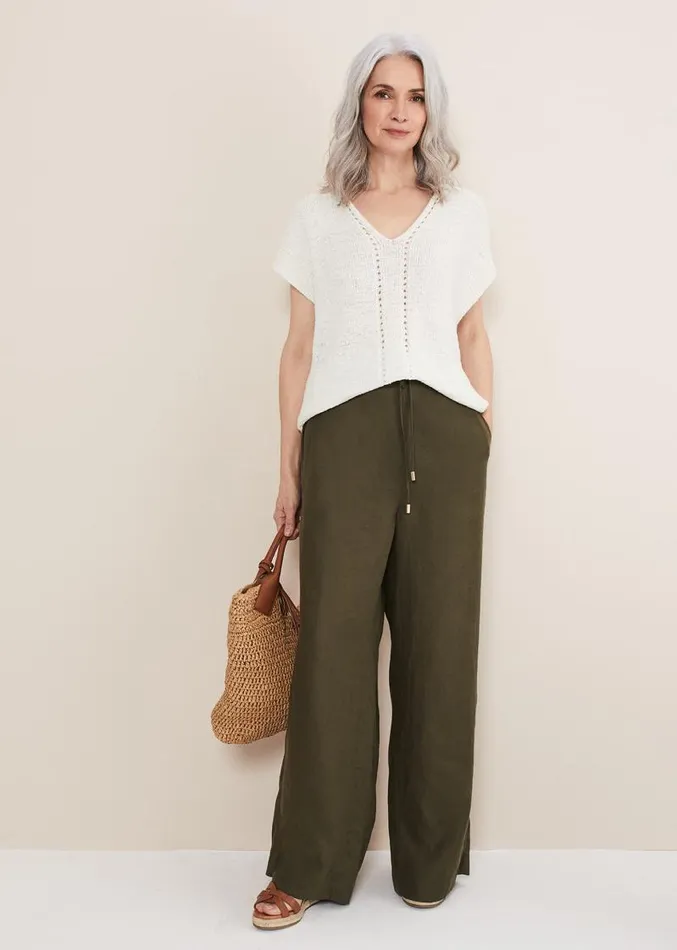 Lolita Drawstring Linen Trouser Khaki Women Phase Eight Trousers