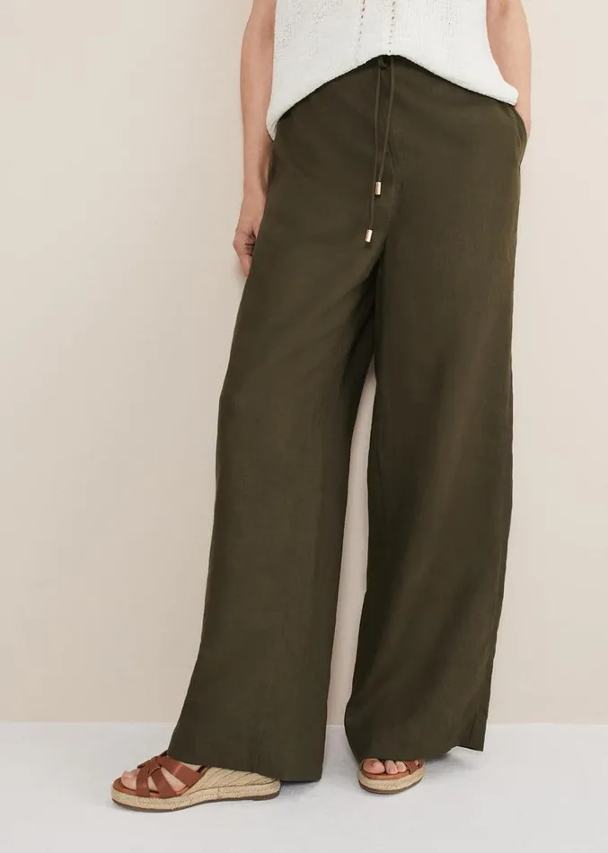 Lolita Drawstring Linen Trouser Khaki Women Phase Eight Trousers