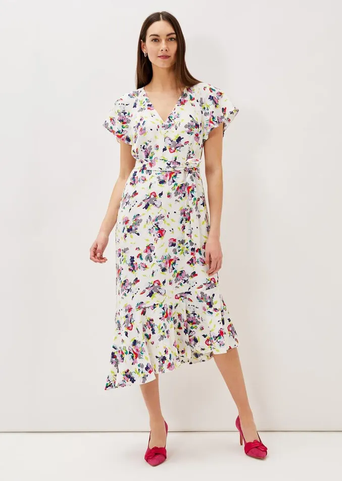Lorel Floral Asymmetric Hem Dress Ivorymulti Women Phase Eight Dresses