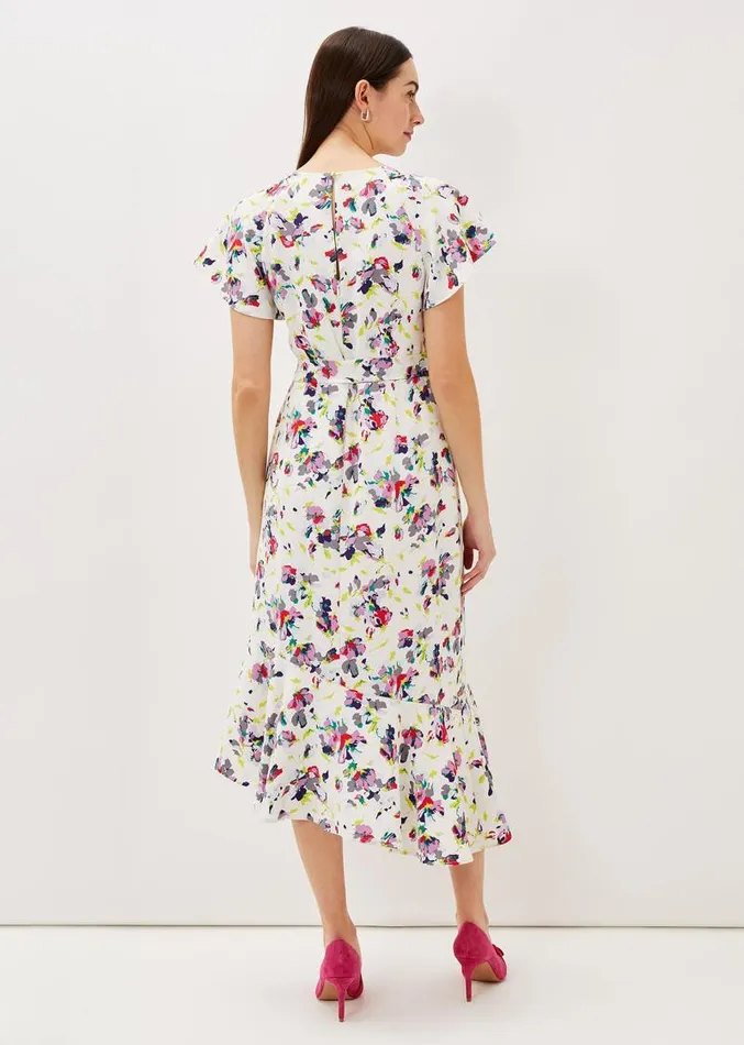 Lorel Floral Asymmetric Hem Dress Ivorymulti Women Phase Eight Dresses