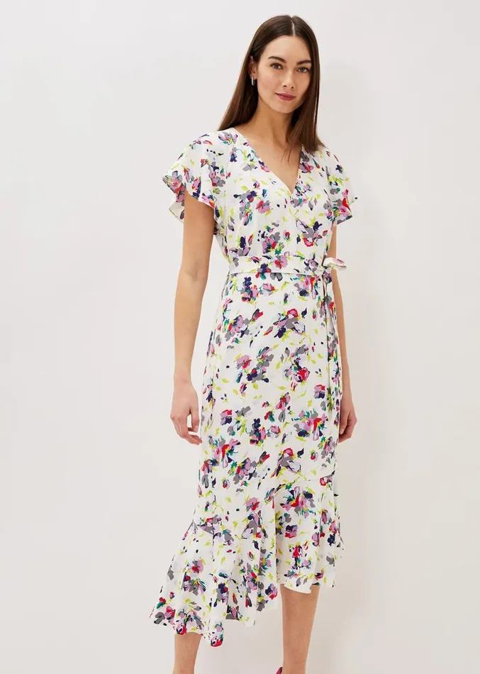 Lorel Floral Asymmetric Hem Dress Ivorymulti Women Phase Eight Dresses