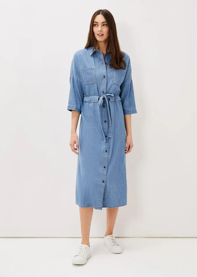Louella Tie Shirt Dress Chambray Blue Women Phase Eight Dresses