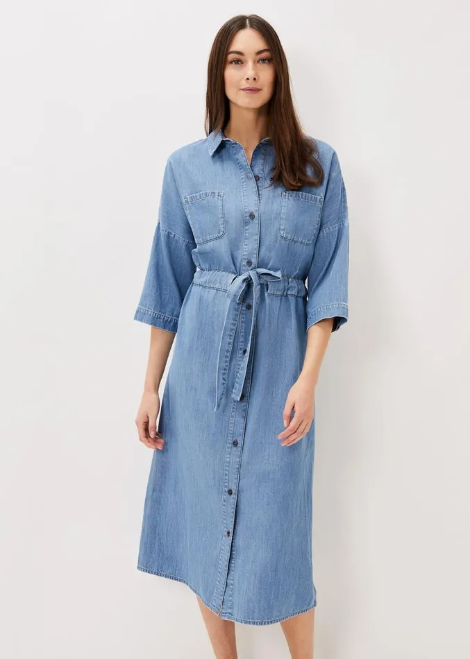 Louella Tie Shirt Dress Chambray Blue Women Phase Eight Dresses