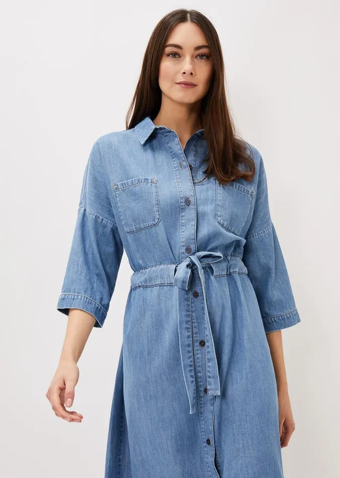Louella Tie Shirt Dress Chambray Blue Women Phase Eight Dresses