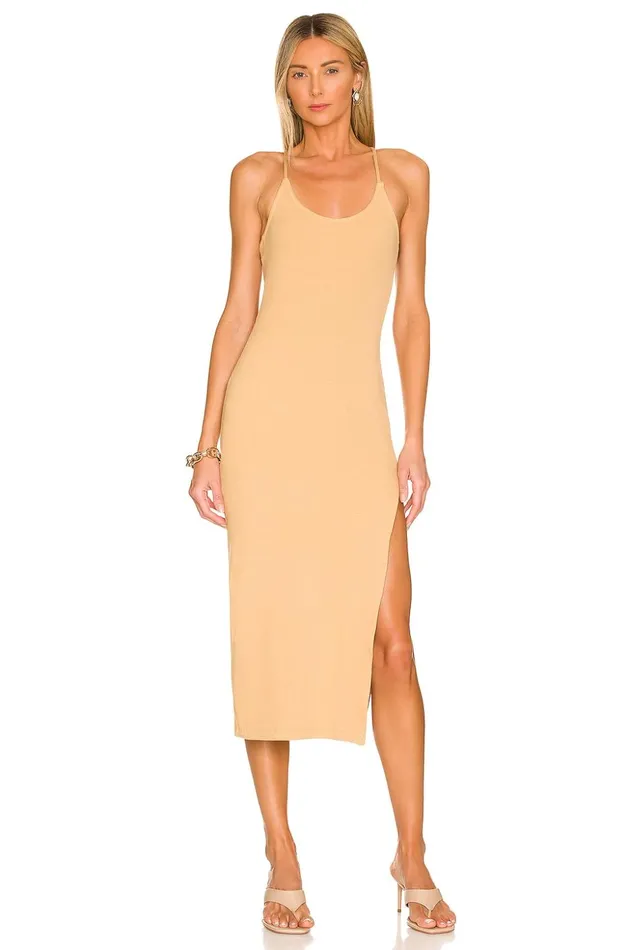 Lovers and Friends Dresses Women Clara Midi Dress Golden Tan Lovers and Friends Dresses Women Clara Midi Dress Golden Tan