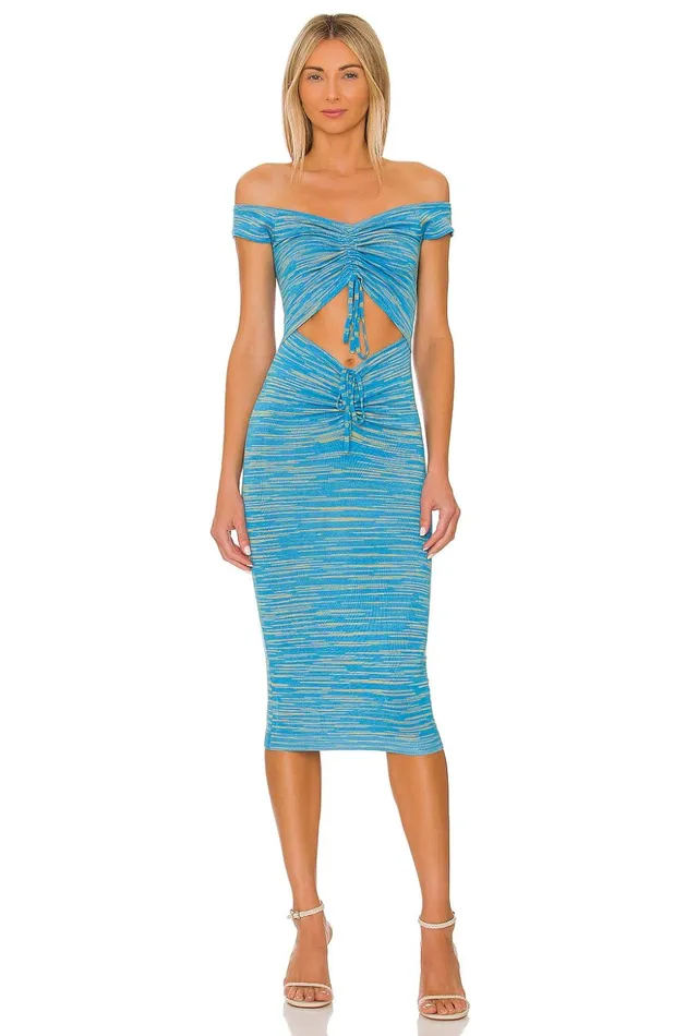 Lovers and Friends Dresses Women Dresden Off Shoulder Midi Dress Bright Blue Spacedye