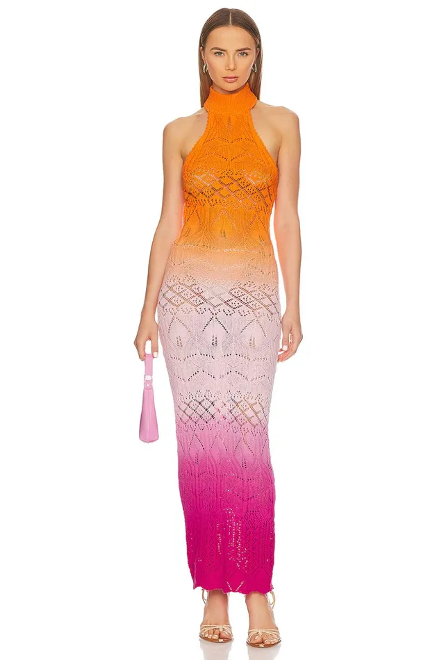 Lovers and Friends Dresses Women Isano Ombre Maxi Knit Dress Hot Pink and Orange