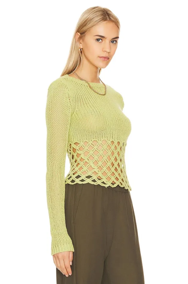 Lovers and Friends Sweaters and Knits Women Clara Cropped Fishnet Pullover Green Lovers and Friends Sweaters and Knits Women Clara Cropped Fishnet Pullover Green
