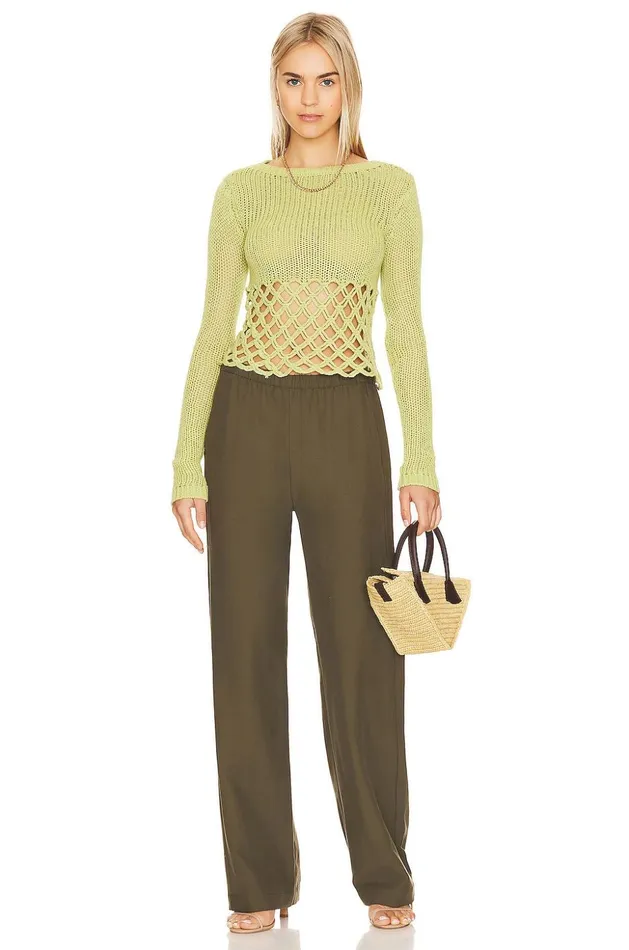 Lovers and Friends Sweaters and Knits Women Clara Cropped Fishnet Pullover Green Lovers and Friends Sweaters and Knits Women Clara Cropped Fishnet Pullover Green
