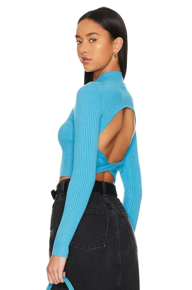 Lovers and Friends Tops Women Taline Open Back Knit Top Ocean Blue