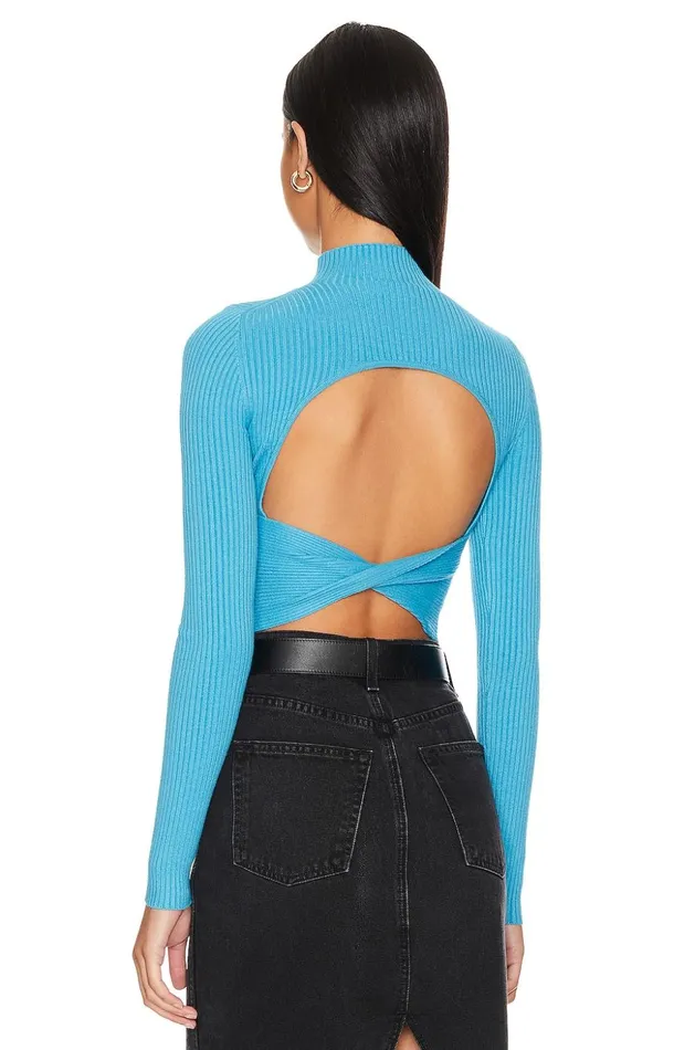 Lovers and Friends Tops Women Taline Open Back Knit Top Ocean Blue Lovers and Friends Tops Women Taline Open Back Knit Top Ocean Blue