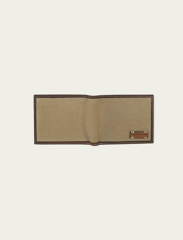 Lucky Brand Bags and Wallets Men Canvas With Leather Trim Bifold Wallet Natural