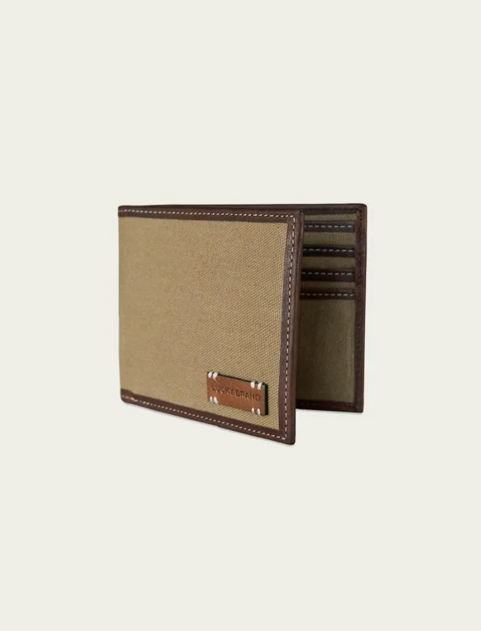 Lucky Brand Bags and Wallets Men Canvas With Leather Trim Bifold Wallet Natural