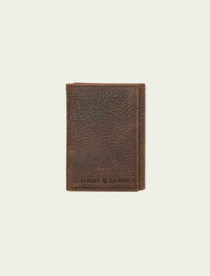 Lucky Brand Bags and Wallets Men Double Stitched Leather Trifold Wallet Dark Brown