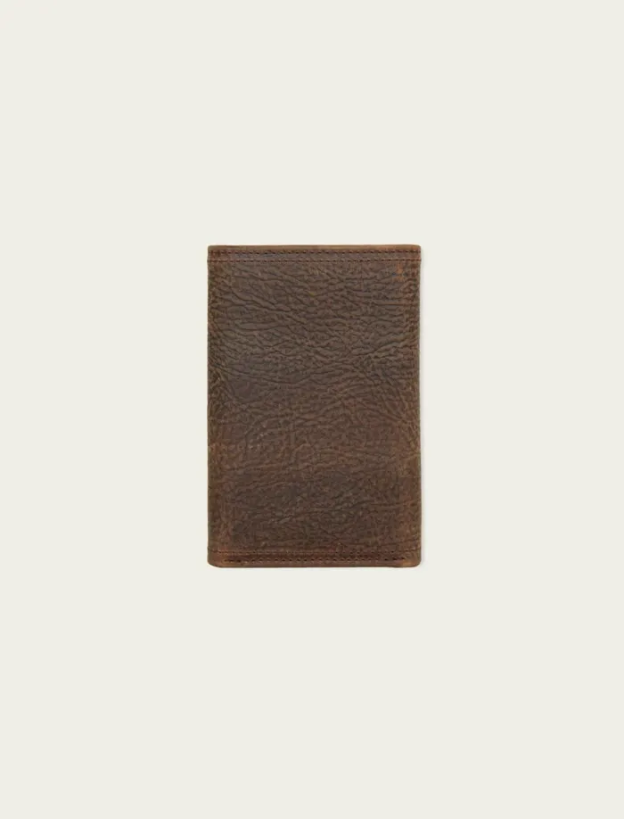 Lucky Brand Bags and Wallets Men Double Stitched Leather Trifold Wallet Dark Brown