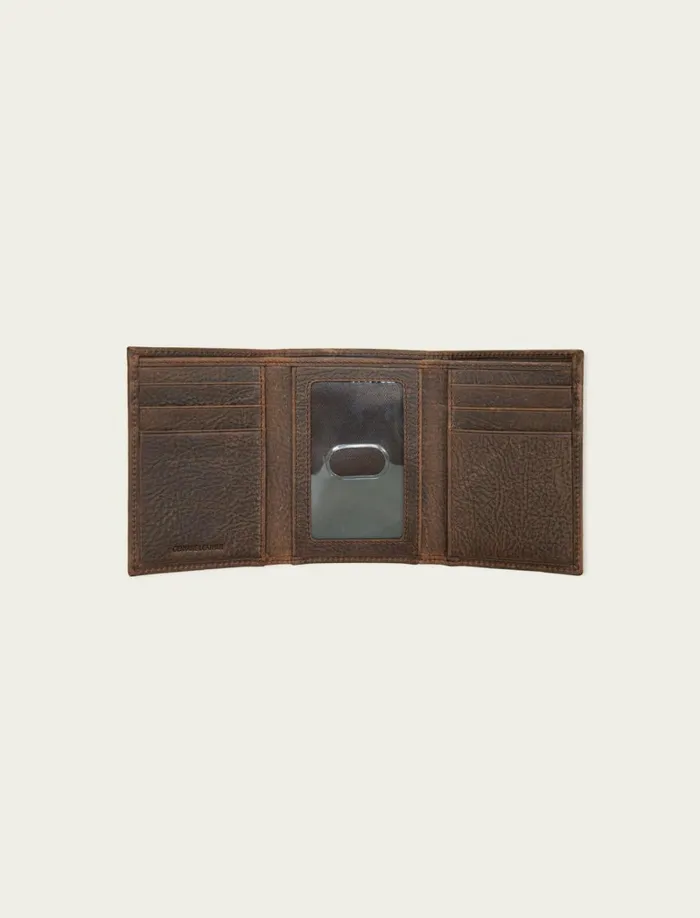 Lucky Brand Bags and Wallets Men Double Stitched Leather Trifold Wallet Dark Brown