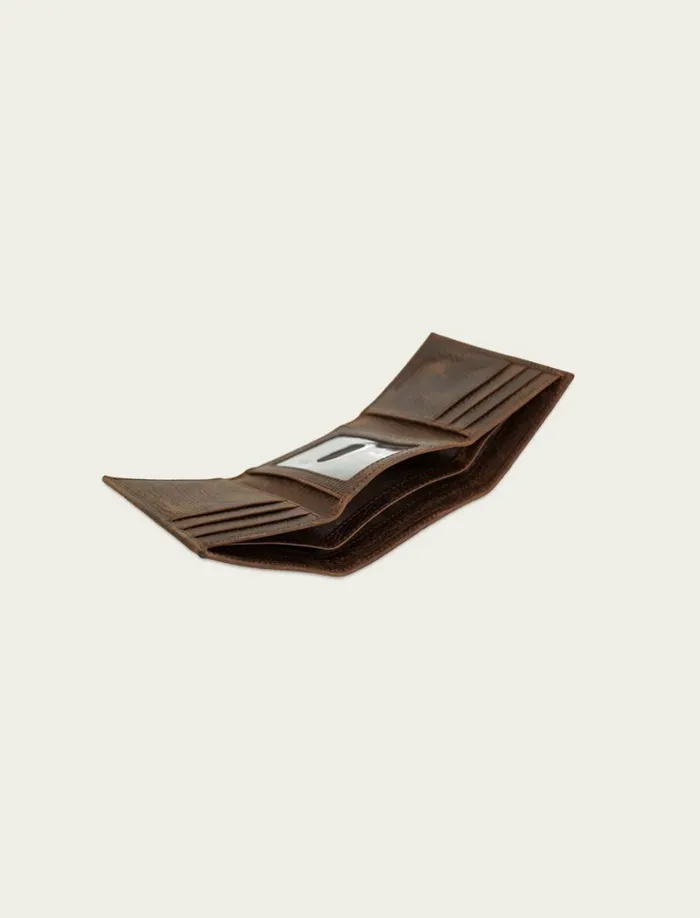 Lucky Brand Bags and Wallets Men Double Stitched Leather Trifold Wallet Dark Brown