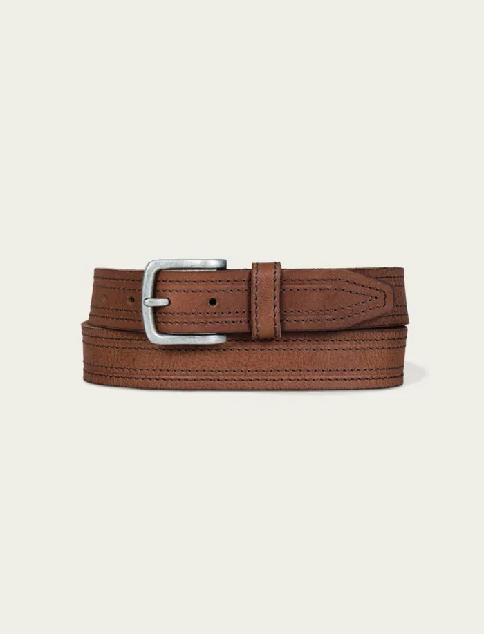 Lucky Brand Belts Men Antiqued Leather Belt With Darker Stitching Detail Medium Brown
